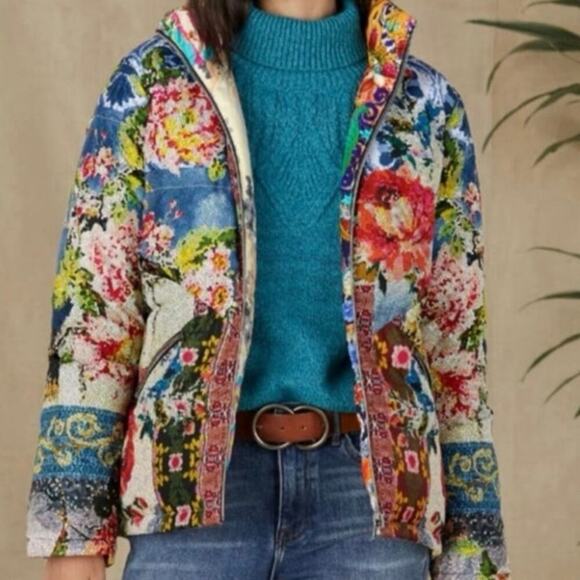 NWT Johnny Was ITA Alyssa Reversible Down Feather Puffer Jacket Boho Size Medium - Picture 2 of 11